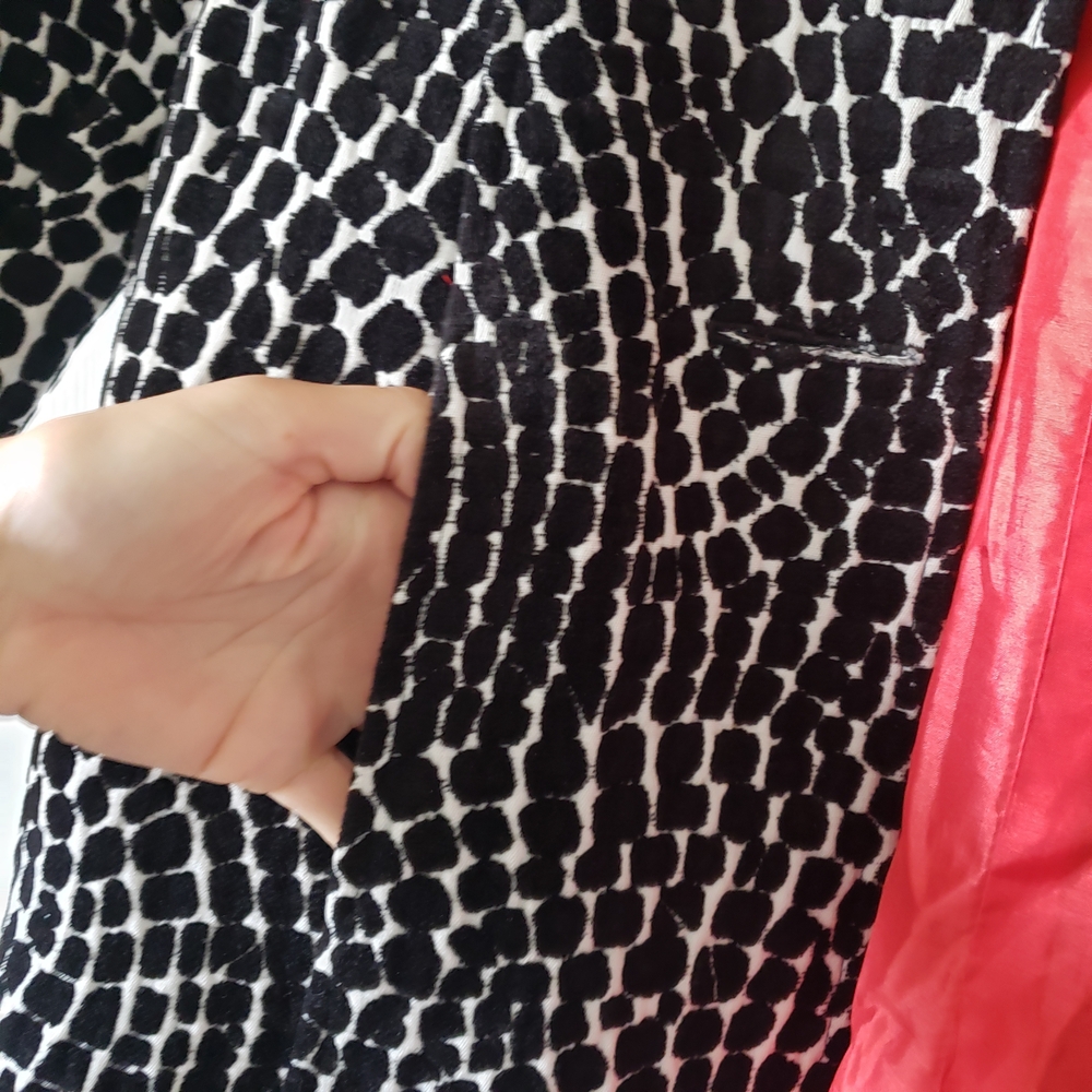 3 Sisters Black and White Cheetah Print Pea Coat with Red Lining - Picture 8 of 12